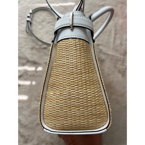 Kate Spade New York Wicker & White Leather Small Satchel Crossbody Bag - Picture 5 of 14